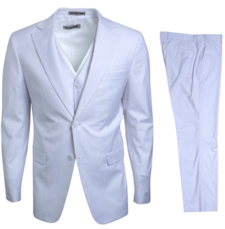Mens Stacy Adams Suits - Designer Suit - 3 Piece Suit - Vested Suit - Flat Front Pant- Modern Fit Suits White Suit - 34 Short or Extra Small