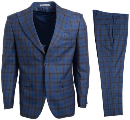 Mens Stacy Adams Suits - Designer Suit - 3 Piece Suit - Vested Suit - Flat Front Pant- Modern Fit Suits Blue Suit - 38 Short Jacket+32 Waist Adjustable 28to34)(Height: 5’4”to5’7”)(Neck 15-16.5)S-M)