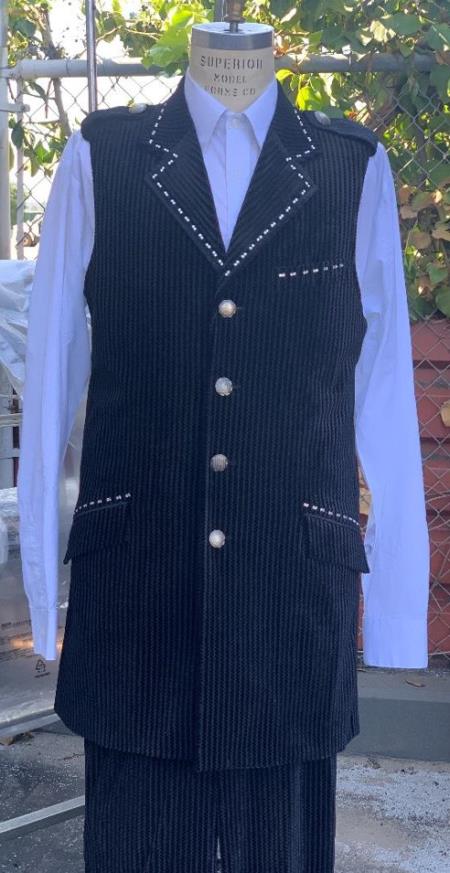 Unique Vest With Wide Leg Pants - Pleated Pants - Black - 38 Short Jacket+32 Waist Adjustable 28to34)(Height: 5’4”to5’7”)(Neck 15-16.5)S-M)