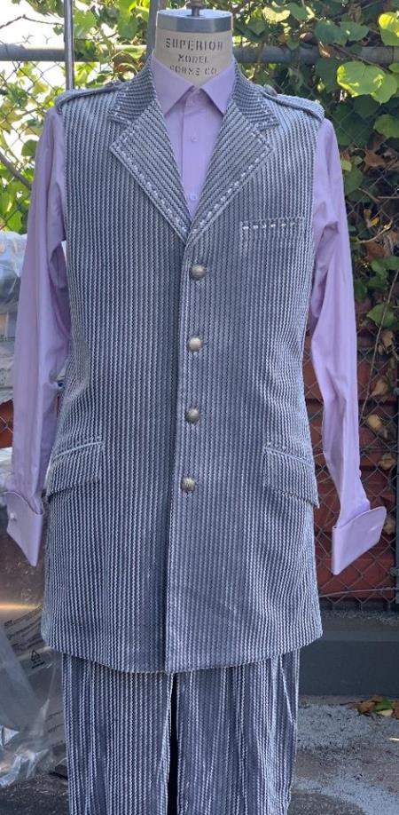 Unique Vest With Wide Leg Pants - Pleated Pants - Silver - 38 Short Jacket+32 Waist Adjustable 28to34)(Height: 5’4”to5’7”)(Neck 15-16.5)S-M)