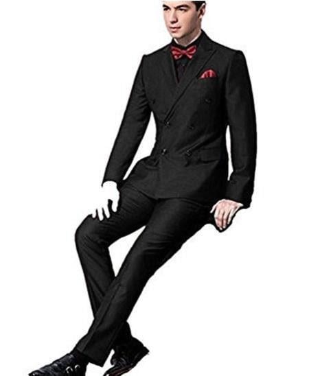 Ultra Slim Fit Double Breasted Black Suit - Narrow Leg Pants - Gucci Cut - Tapered Jacket - 38 Short Jacket+32 Waist Adjustable 28to34)(Height: 5’4”to5’7”)(Neck 15-16.5)S-M)