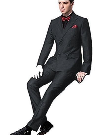 Ultra Slim Fit Double Breasted Charcoal Suit - Narrow Leg Pants - Gucci Cut - Tapered Jacket - 38 Short Jacket+32 Waist Adjustable 28to34)(Height: 5’4”to5’7”)(Neck 15-16.5)S-M)