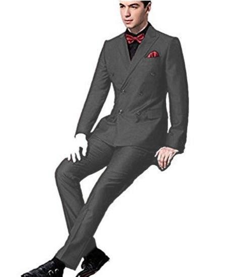 Ultra Slim Fit Double Breasted Light Grey Suit - Narrow Leg Pants - Gucci Cut - Tapered Jacket - 38 Short Jacket+32 Waist Adjustable 28to34)(Height: 5’4”to5’7”)(Neck 15-16.5)S-M)