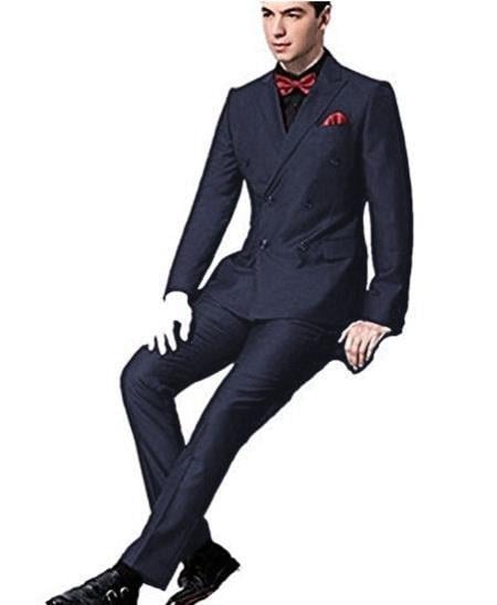 Ultra Slim Fit Double Breasted Navy Suit - Narrow Leg Pants - Gucci Cut - Tapered Jacket - 38 Short Jacket+32 Waist Adjustable 28to34)(Height: 5’4”to5’7”)(Neck 15-16.5)S-M)