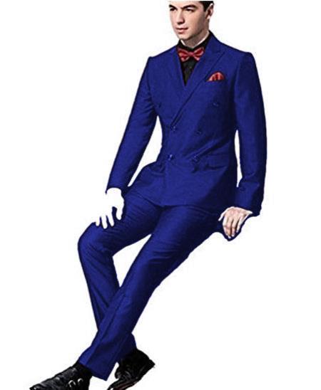 Ultra Slim Fit Double Breasted Sapphire Suit - Narrow Leg Pants - Gucci Cut - Tapered Jacket - 38 Short Jacket+32 Waist Adjustable 28to34)(Height: 5’4”to5’7”)(Neck 15-16.5)S-M)