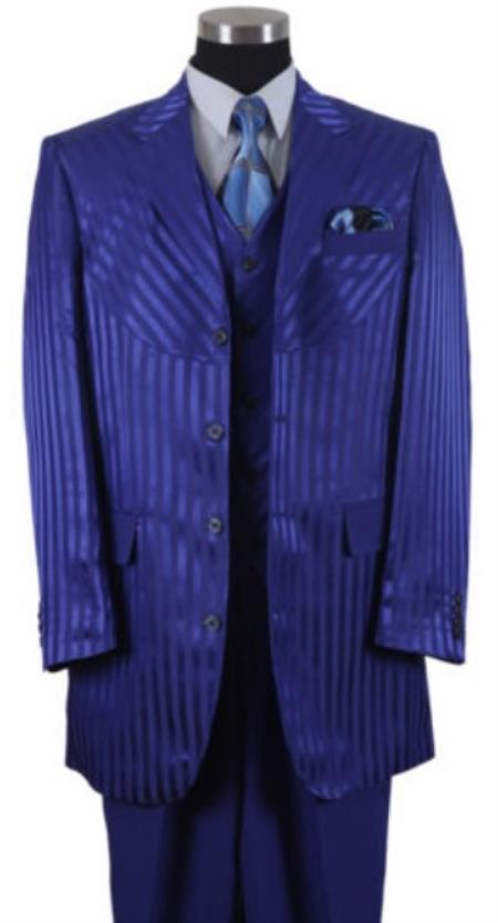 Long Tone on Tone Zoot Suit - Pinstripe Shiny Fashion Suit Royal Blue - 38 Short Jacket+32 Waist Adjustable 28to34)(Height: 5â€™4â€to5â€™7â€)(Neck 15-16.5)S-M)