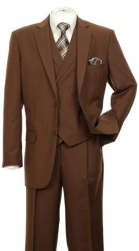 Modern Fit Wool Feel Two Button Jacket with Suit Brown - 38 Short Jacket+32 Waist Adjustable 28to34)(Height: 5’4”to5’7”)(Neck 15-16.5)S-M)