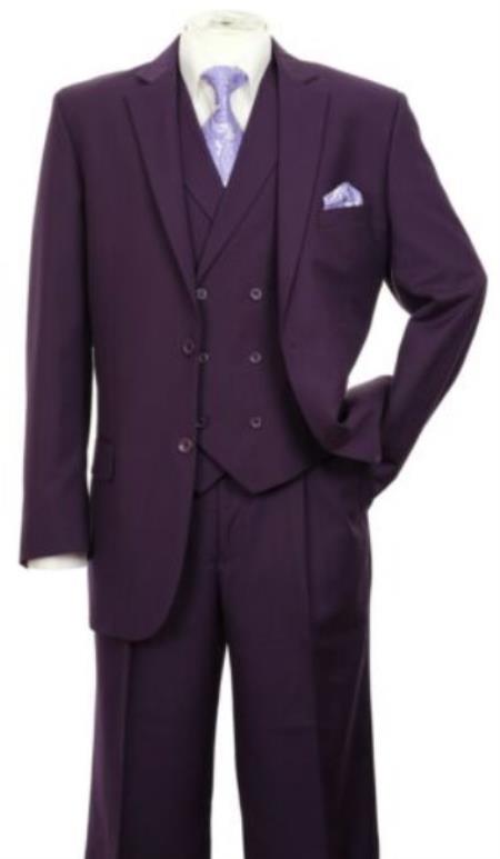 Modern Fit Wool Feel Two Button Jacket with Suit Purple - 34 Short or Extra Small