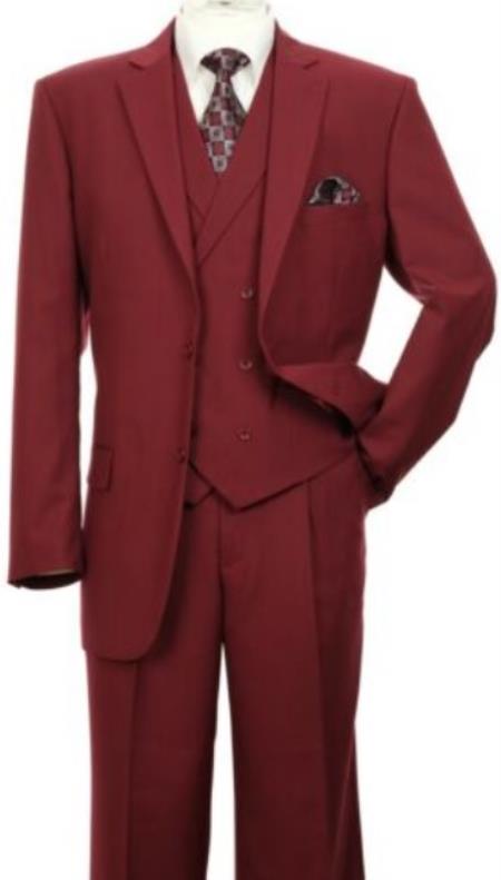 Modern Fit Wool Feel Two Button Jacket with Suit Burgundy - 38 Short Jacket+32 Waist Adjustable 28to34)(Height: 5’4”to5’7”)(Neck 15-16.5)S-M)