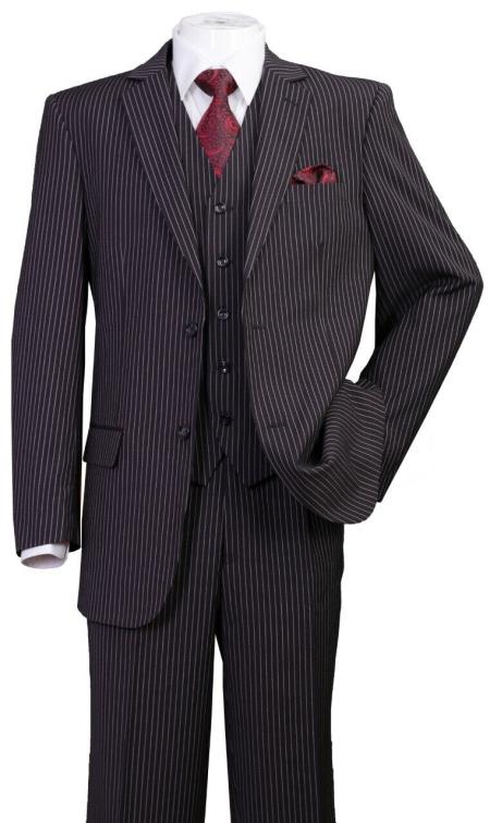 Classic Fit Pleated Pants - 2 Button Suit Pinstripe - Vested Suit 3 Pieces Suits Black - 38 Short Jacket+32 Waist Adjustable 28to34)(Height: 5’4”to5’7”)(Neck 15-16.5)S-M)