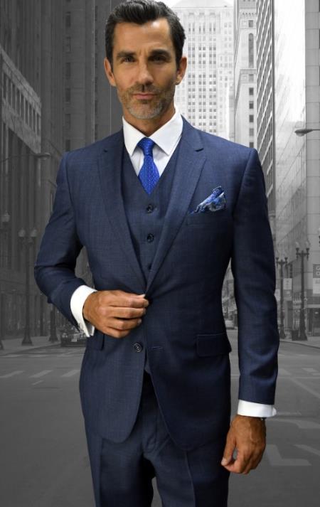 Statement Suits - Plaid Suits - Business Suits Italian Vested Suits Sapphire - 38 Short Jacket+32 Waist Adjustable 28to34)(Height: 5â€™4â€to5â€™7â€)(Neck 15-16.5)S-M)