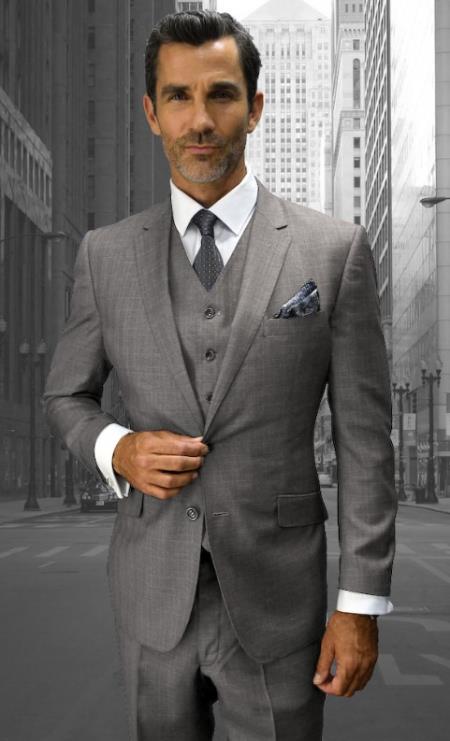 Statement Suits - Plaid Suits - Business Suits Italian Vested Suits Grey - 38 Short Jacket+32 Waist Adjustable 28to34)(Height: 5â€™4â€to5â€™7â€)(Neck 15-16.5)S-M)