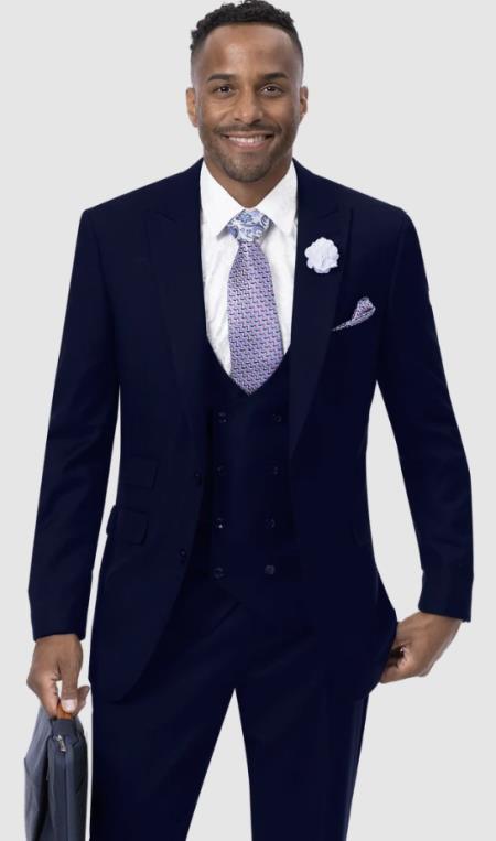 Mens Two Button Peak Lapel Suit Navy - 38 Short Jacket+32 Waist Adjustable 28to34)(Height: 5â€™4â€to5â€™7â€)(Neck 15-16.5)S-M)