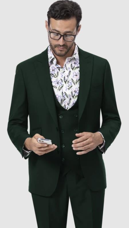 Mens Two Button Peak Lapel Suit Hunter - 38 Short Jacket+32 Waist Adjustable 28to34)(Height: 5â€™4â€to5â€™7â€)(Neck 15-16.5)S-M)