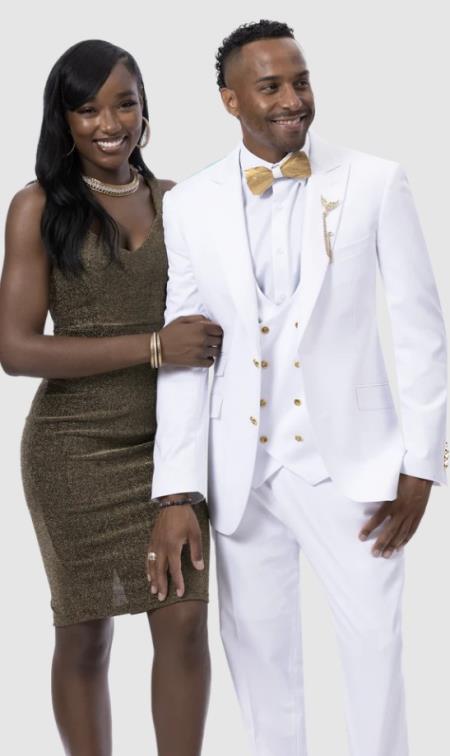 Mens Two Button Peak Lapel Suit White - 38 Short Jacket+32 Waist Adjustable 28to34)(Height: 5â€™4â€to5â€™7â€)(Neck 15-16.5)S-M)