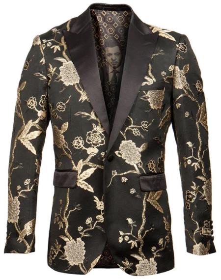 Style# SO4ME266H-01-GOLD ~ BLACK Mens Blazer - Wedding Gold ~ Black Tuxedo - Prom Blazer - S or Small