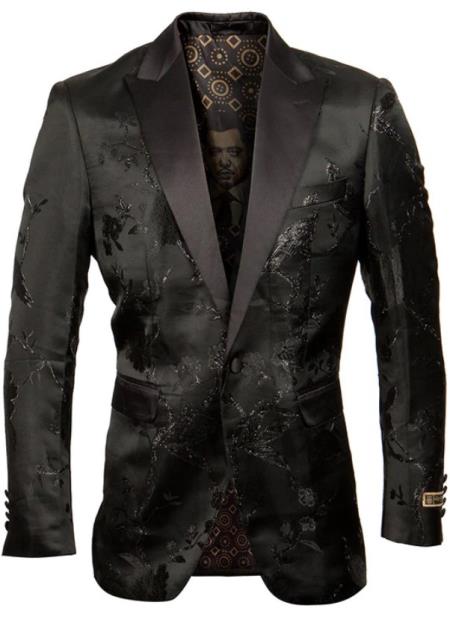 BLACK ~ BLACK Mens Blazer - Wedding Gold - S or Small