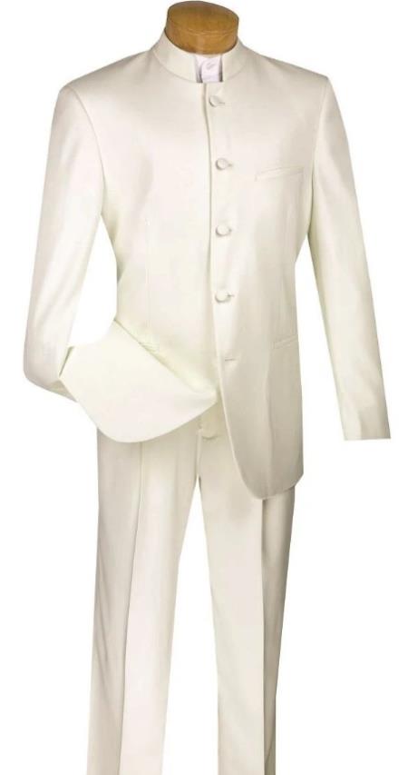 Mandarin Collar Tuxedo - Mandarin Tuxedo - No Collar Suit - Ivory Suit - 34 Short or Extra Small