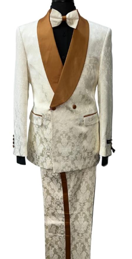 Mens 2 Button Shawl Lapel Suit Ivory ~ Rust - 38 Short Jacket+32 Waist Adjustable 28to34)(Height: 5â€™4â€to5â€™7â€)(Neck 15-16.5)S-M)