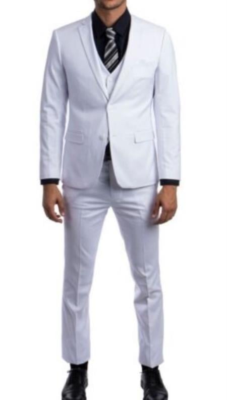 Mens White 3 Piece 2 Button Ultra Slim Fit Suit - 38 Short Jacket+32 Waist Adjustable 28to34)(Height: 5â€™4â€to5â€™7â€)(Neck 15-16.5)S-M)