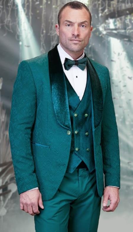 Single Breasted Suit - Hunter Wedding Tuxedo - 38 Short Jacket+32 Waist Adjustable 28to34)(Height: 5’4”to5’7”)(Neck 15-16.5)S-M)