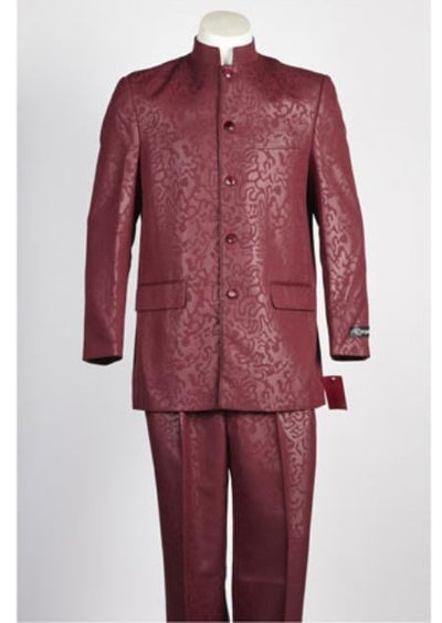 Mandarin Collar Tuxedo - Mandarin Tuxedo - No Collar Suit - Wine Suit