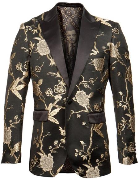 Mens Plus Size Blazers - Large Mens Blazers Big and Tall Blazer - Plus Size Gold ~ Black Sport Coat - S or Small
