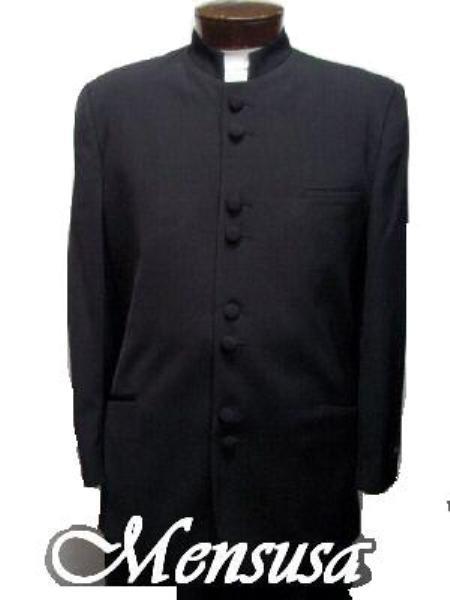 Mandarin Collar Tuxedo - Mandarin Tuxedo - No Collar Suit - Black Suit - 38 Short Jacket+32 Waist Adjustable 28to34)(Height: 5’4”to5’7”)(Neck 15-16.5)S-M)
