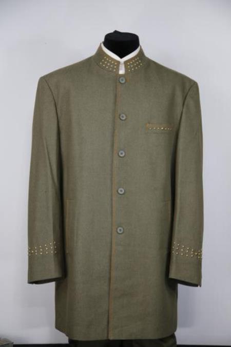 Mandarin Collar Tuxedo - Mandarin Tuxedo - No Collar Suit - Dark Green Suit - 38 Short Jacket+32 Waist Adjustable 28to34)(Height: 5’4”to5’7”)(Neck 15-16.5)S-M)