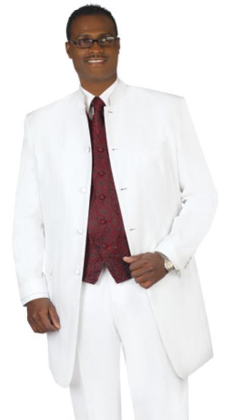 Mandarin Collar Tuxedo - Mandarin Tuxedo - No Collar Suit - White Suit - 38 Short Jacket+32 Waist Adjustable 28to34)(Height: 5’4”to5’7”)(Neck 15-16.5)S-M)