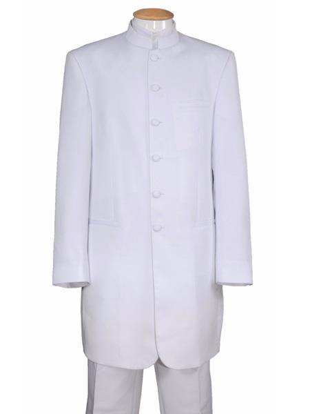 Mandarin Collar Tuxedo - Mandarin Tuxedo - No Collar Suit - White Suit - 38 Short Jacket+32 Waist Adjustable 28to34)(Height: 5’4”to5’7”)(Neck 15-16.5)S-M)