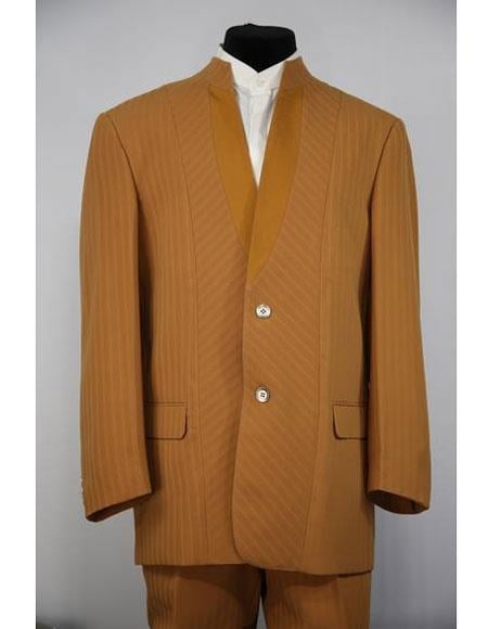 Mandarin Collar Tuxedo - Mandarin Tuxedo - No Collar Suit - Cognac Suit - 38 Short Jacket+32 Waist Adjustable 28to34)(Height: 5’4”to5’7”)(Neck 15-16.5)S-M)