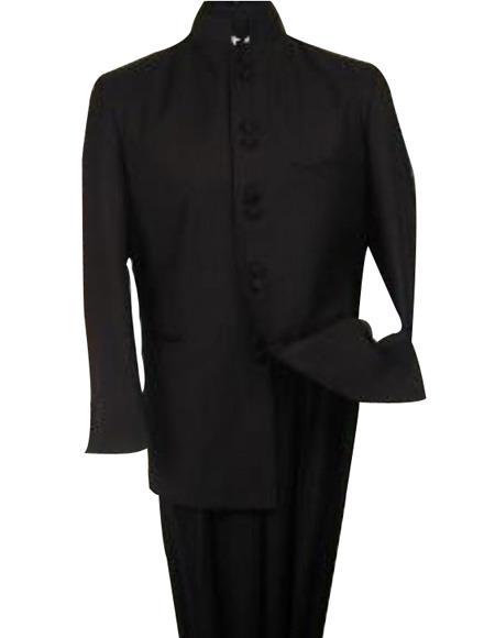 Mandarin Collar Tuxedo - Mandarin Tuxedo - No Collar Suit - Black Suit - 38 Short Jacket+32 Waist Adjustable 28to34)(Height: 5’4”to5’7”)(Neck 15-16.5)S-M)