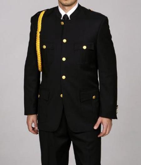 Mandarin Collar Tuxedo - Mandarin Tuxedo - No Collar Suit - Black Suit - 38 Short Jacket+32 Waist Adjustable 28to34)(Height: 5’4”to5’7”)(Neck 15-16.5)S-M)