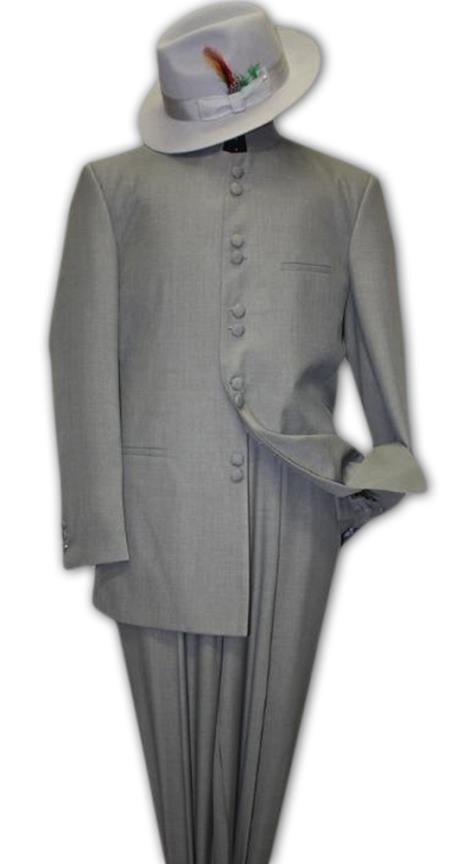 Mandarin Collar Tuxedo - Mandarin Tuxedo - No Collar Suit - Gray Suit - 38 Regular Jacket+32 Waist Adjustable 28to34)(Height: 5’7”to6)(Neck 15-16.5:S-M