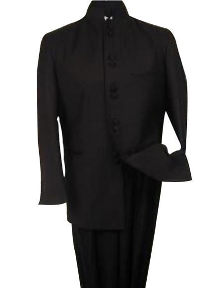 Mandarin Collar Tuxedo - Mandarin Tuxedo - No Collar Suit - Black Suit - 38 Short Jacket+32 Waist Adjustable 28to34)(Height: 5’4”to5’7”)(Neck 15-16.5)S-M)