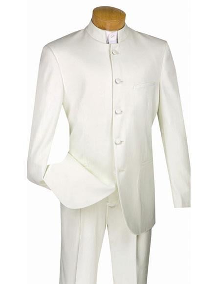 Mandarin Collar Tuxedo - Mandarin Tuxedo - No Collar Suit - Ivory Suit - 34 Short or Extra Small