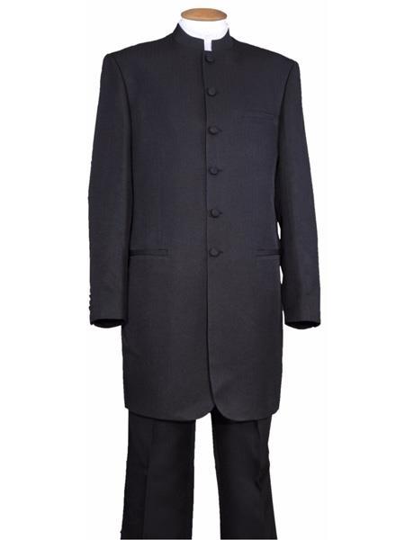Mandarin Collar Tuxedo - Mandarin Tuxedo - No Collar Suit - Black Suit - 38 Short Jacket+32 Waist Adjustable 28to34)(Height: 5’4”to5’7”)(Neck 15-16.5)S-M)