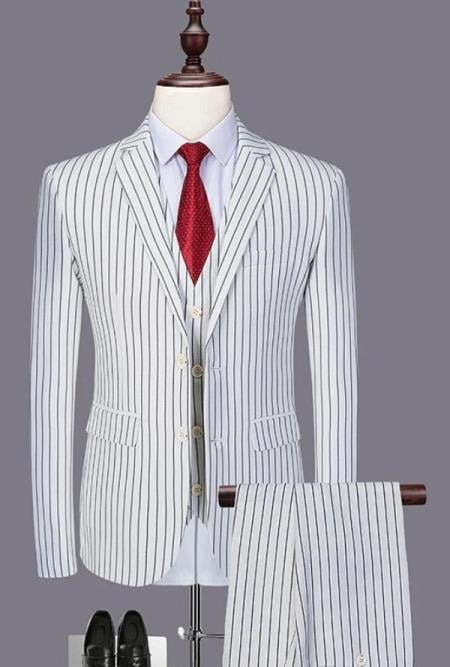 White With Black Pinstripe 1920S 1940S Dress Suit - 38 Regular Jacket+32 Waist Adjustable 28to34)(Height: 5'7"to6)(Neck 15-16.5:S-M