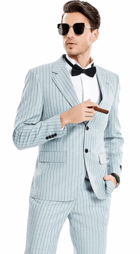 Summer Suits - Pinstripe Suit - Vested Suit - Gray - 38 Short Jacket+32 Waist Adjustable 28to34)(Height: 5’4”to5’7”)(Neck 15-16.5)S-M)