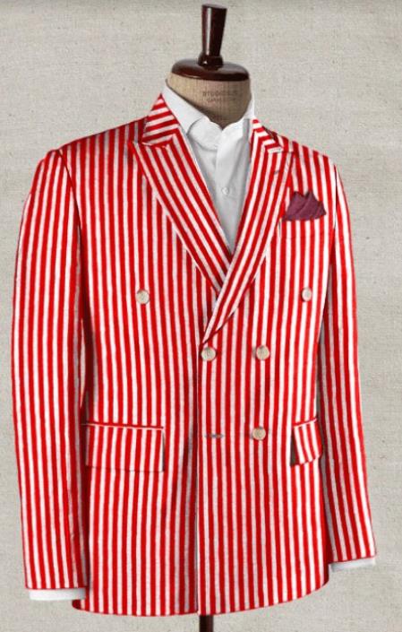 Mens New Years Outfit-Double Breasted Blazer - Seersucker Blazer - Summer Blazer - Red - Regular 38