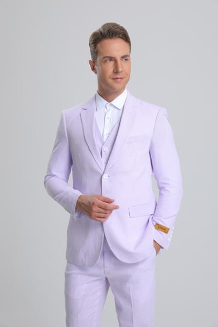 Seersucker Suit - Summer Suit - Cotton Suit - Purple - 38 Short Jacket+32 Waist Adjustable 28to34)(Height: 5’4”to5’7”)(Neck 15-16.5)S-M)