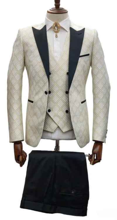 White and Gold Tuxedo - White and Gold Prom 2026 Suit - Wedding Tuxedo