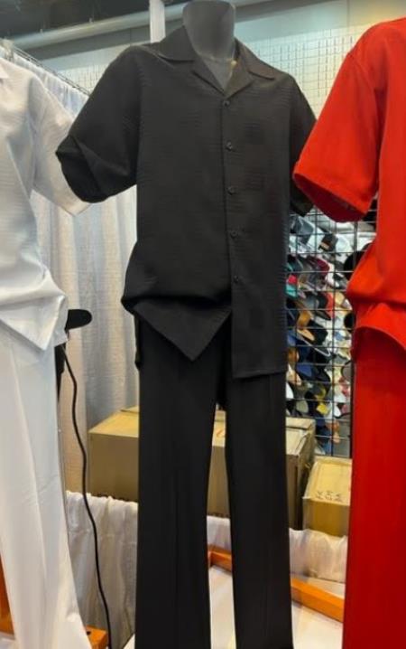 Mens Walking Suit - Casual Shirt and Pants - Black - S or Small