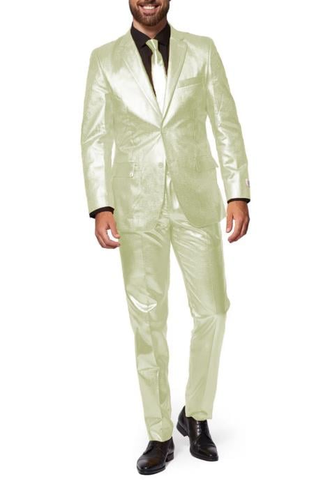 Shiny Ivory Suit - Shiny Tuxedo - 38 Short Jacket+32 Waist Adjustable 28to34)(Height: 5’4”to5’7”)(Neck 15-16.5)S-M)