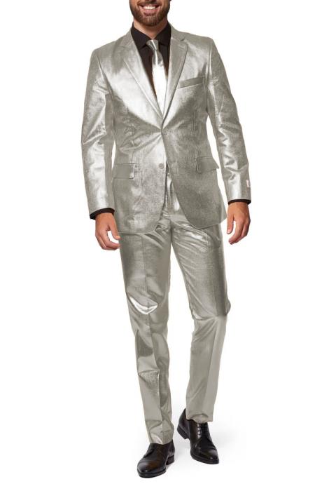 Shiny Off-White Suit - Shiny Tuxedo - 38 Short Jacket+32 Waist Adjustable 28to34)(Height: 5’4”to5’7”)(Neck 15-16.5)S-M)