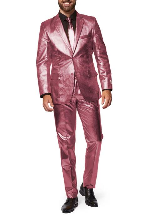 Shiny Rose Gold Suit - Shiny Tuxedo - 38 Short Jacket+32 Waist Adjustable 28to34)(Height: 5’4”to5’7”)(Neck 15-16.5)S-M)
