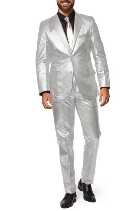 Shiny White Suit - Shiny Tuxedo - 38 Short Jacket+32 Waist Adjustable 28to34)(Height: 5’4”to5’7”)(Neck 15-16.5)S-M)