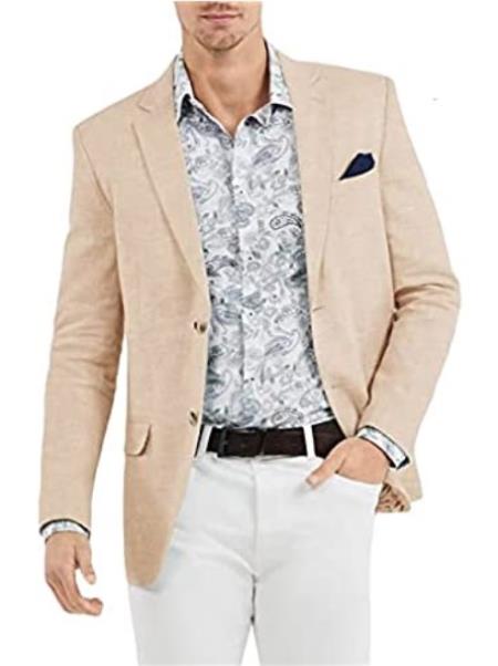 Linen Blazer - Beige Linen Sportcoat - 52 Long