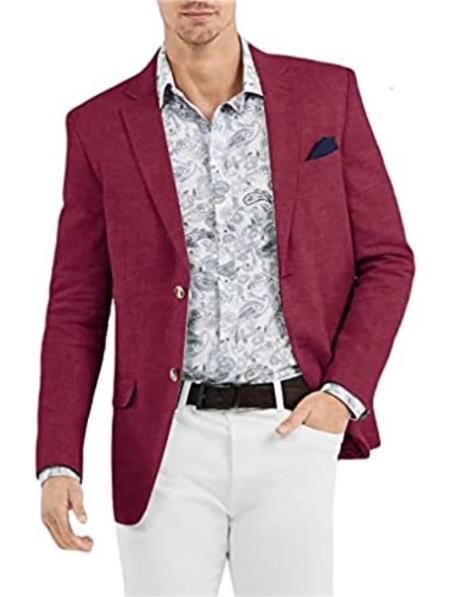 Linen Blazer - Burgundy Linen Sportcoat - 52 Long